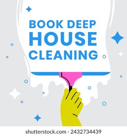 Deep house cleaning service, book from company with professionals. Assistance with chores for people at fixed cheap prices, help with routine. Promotional banner or advertisement. Vector in flat style