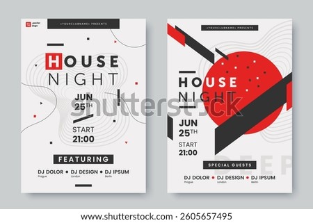 Deep House party poster design. Music event flyer. Night club party invitation template. Dynamic geometric background and space for text. Vector illustration.