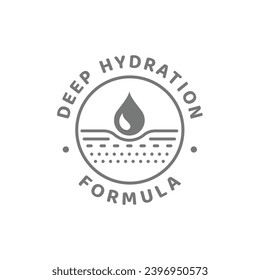 Deep hydration formula for skin care cosmetics label. Cream, lotion and moisturizer stamp.