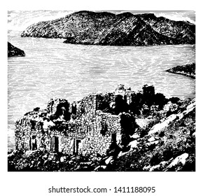 It is deep and largest lake in south America also known as mount of puma from its name vintage line drawing.