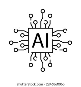 Deep learning AI linear icon. Neural network with cogwheels. Thin line illustration. Digital brain. Artificial intelligence symbol. Vector isolated. Cyber, humanoid and chat 