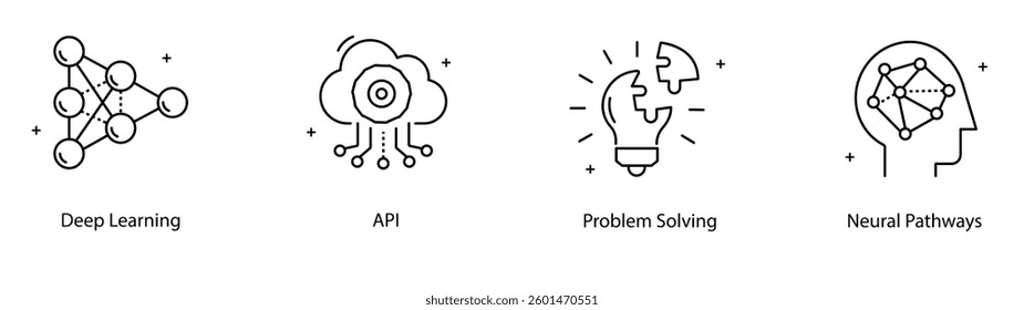 Deep Learning API Problem Solving Neural Network Pathways Vector Icon Set
