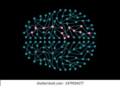 Deep learning artificial neural networks that form shape as human brain. Applicable for artificial intelligence, data science or data analysis presentations, banners, web design.