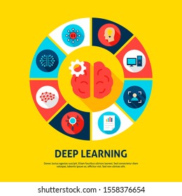 Deep Learning Concept Icons. Vector Illustration of Technology Infographics Circle with Objects.