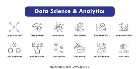 Deep Learning and Data Science Icons - Data Pipeline, Prediction, and Analysis Symbols