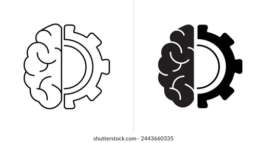 Deep Learning editable stroke and solid web icon set. Vector illustration