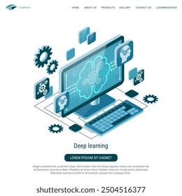 Deep learning flat 3d isometric vector concept illustration