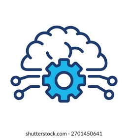 Deep Learning Icon In Blue Monochrome Flat Design, Vector Illustration