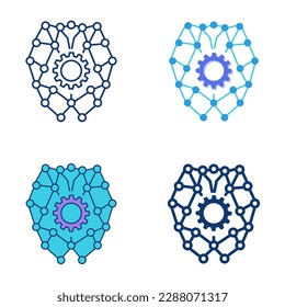 Deep learning icon set in flat and line style. Machine learning, artificial intelligence symbol. Vector illustration.