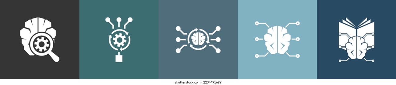 iconos de aprendizaje profundo Plantilla de diseño infográfico. Concepto creativo con 5 pasos