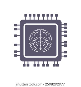 Deep learning, machine learning and big data processing concept. Artificial Intelligence hardware concept. Human brain silhouette with cpu