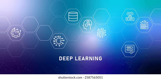 Deep learning machine programming gradient header modern technology AI artificial technology computing program system smart engine data mining information processing icon design