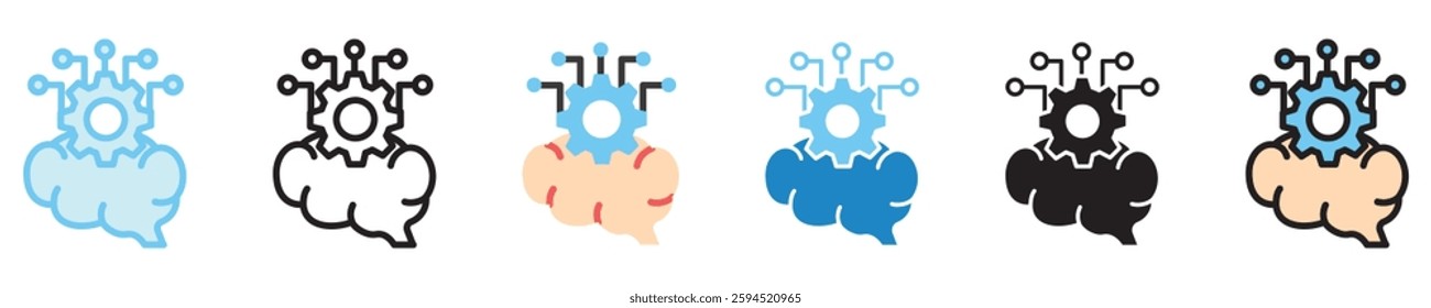 Deep Learning multi style icon set. use for modern concept, print, UI, UX kit, web and app development. Vector EPS 10, related to artificial intelligence, technology theme.
