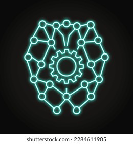 Icono de neón de aprendizaje profundo en el estilo de línea. Aprendizaje automático, símbolo de inteligencia artificial. Ilustración vectorial.