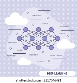 Deep learning, neural network flat design style vector concept illustration