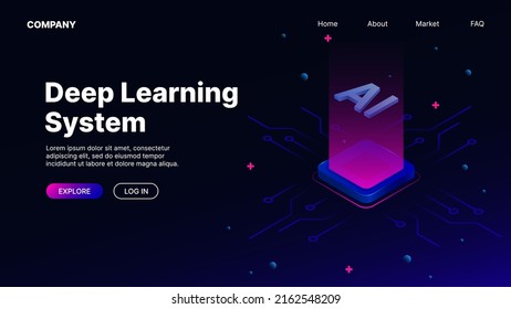 Deep Learning System Banner. Landing page for Website, Gradient Theme. Vector illustration