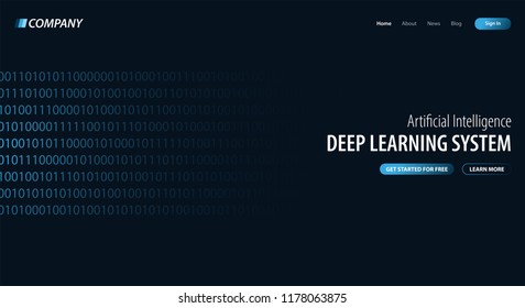 Deep Learning System. Website or mobile app landing page. Vector Illustration