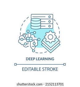 Deep learning turquoise concept icon. Excessive amount of data. Machine learning abstract idea thin line illustration. Isolated outline drawing. Editable stroke. Arial, Myriad Pro-Bold fonts used