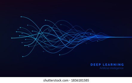 Deep learning visualization. AI. artificial intelligence concept of neural networks. Wave equalizer. Vector illustration