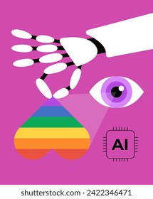 Reconocimiento de la visión de la máquina profunda de los corazones LGBT. Ilustración vectorial plana.