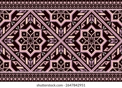 Deep Mauve ,Blush Pixel Ethnic Seamless Pattern,Intricate seamless pixel pattern in deep mauve and blush tones, featuring ethnic and geometric motifs. Ideal for textiles, apparel, and digital art.