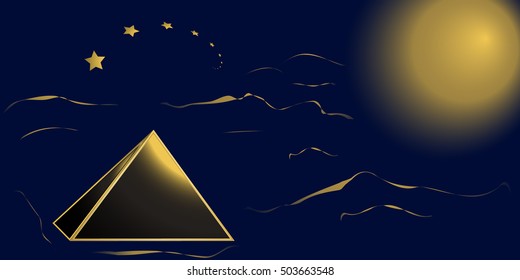 Deep night in the Egypt with golden pyramid. Egypt abstract background vector eps10. Egypt pyramid.