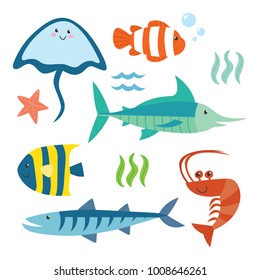 Deep ocean fish cartoon. Cute animal cartoon series.