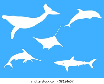 deep ocean fish residents vector silhouettes