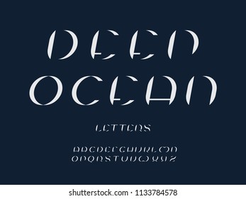 Deep ocean italic font. Vector alphabet letters. Typeface design. 
