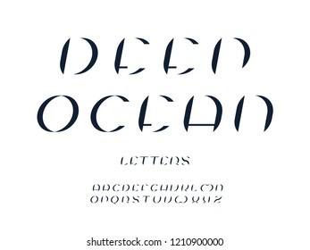 Deep ocean italic font. Vector alphabet letters. Typeface design. 