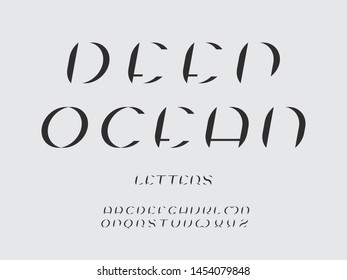 Deep ocean italic font. Vector alphabet letters. Typeface design. Typography Graphic