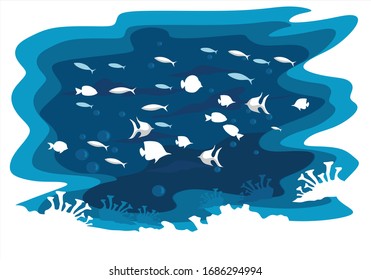 In the deep of Ocean View with the fish  coral in flat illustration for background and image