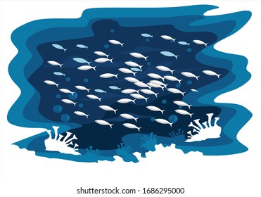 In the deep of Ocean View with the fish  coral in flat illustration for background and image