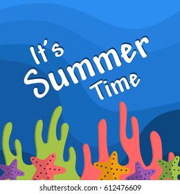 deep ocean view illustration on summer full vector