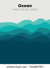 Deep Ocean And Waves Under Blue The Sea Flat Vector Art Wallpaper