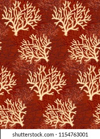 Deep old invertebrate Anthozoa Cnidaria polyp bush isolated on brown backdrop. Freehand outline ink hand drawn picture sketchy in art retro scribble style pen on paper. View closeup