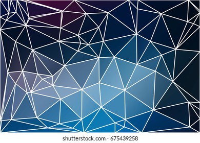 Deep and pale blue abstract low poly geometric background with white triangle mesh.