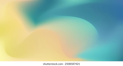 Deep pale yellow and turquoise colors blurred background. Abstract smooth orange, green and blue wave gradient wallpaper for web design, technology business concept