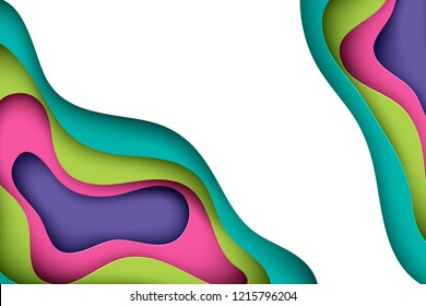 Deep paper art 3D abstract background with origami shapes. Colorful paper waves, layers texture. Geometric design layout 