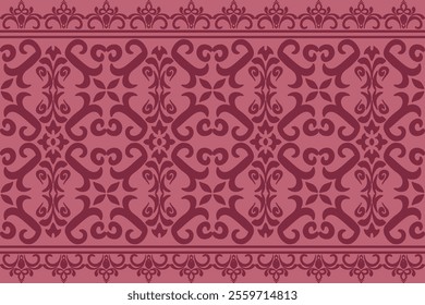 A deep pink ornate design with floral motifs and swirling lines, ideal for textile borders, invitations, or packaging.