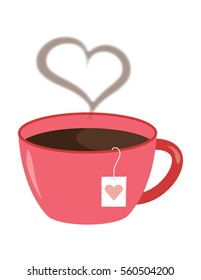 Deep Pink Red Color Tea Cup with Heart Steam