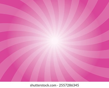 Deep pink spiral background. Colorful spinning rays for background, banner, poster, flyer. Sweet rotating cartoon swirl or whirlpool backdrop. Vector backdrop