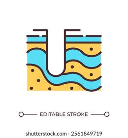 Deep pit on soil RGB color icon. Boring vertical tunnel to study soil layers. Geodetic survey exploration method. Isolated vector illustration. Simple filled line drawing. Editable stroke