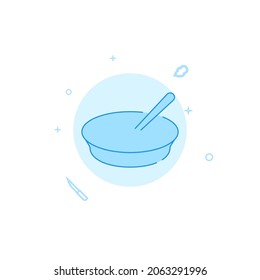 Placa profunda con icono de vector de cuchara. Utensil de cocina. Ilustración plana. Estilo de línea relleno. Diseño monocromo azul. Trazo editable. Ajustar el peso de la línea.
