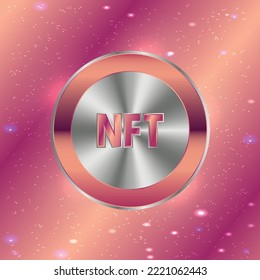 Deep pruple color NFT coin with neon and space effect