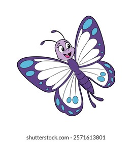 Deep Purple Butterfly Cartoon Character Fluttering Gracefully