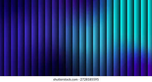 Líneas claras de Vertical púrpura y verde azulado en superficie oscura. Gradiente abstracto futurista texturizado surcos de vidrio de Vertical oscura. Plantilla de cubierta elegante moderna, Ilustración vectorial