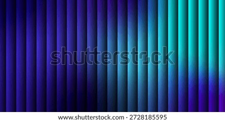 Deep purple and teal vertical light lines on dark surface. Futuristic abstract gradient textured dark vertical glass grooves. Modern elegant cover template, vector illustration