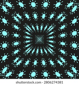 Deep radial splash perspective features vibrant cyan drop. Creates hypnotic geometric tunnel illusion. eps 10