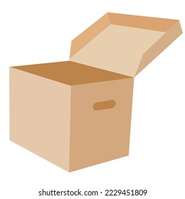 deep rectangular box with a hinged lid and that is open and with holes for the hands, isolated object on a white background, vector illustration, eps